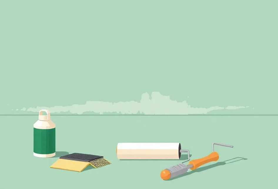 Outils de peinture disposés dans l'ordre des étapes du chantier