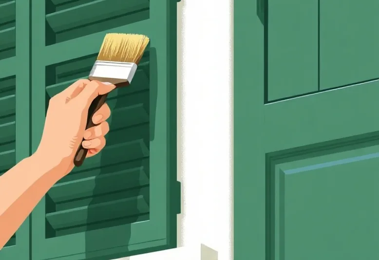 Mise en peinture au pinceau de volets et d'encadrements en bois